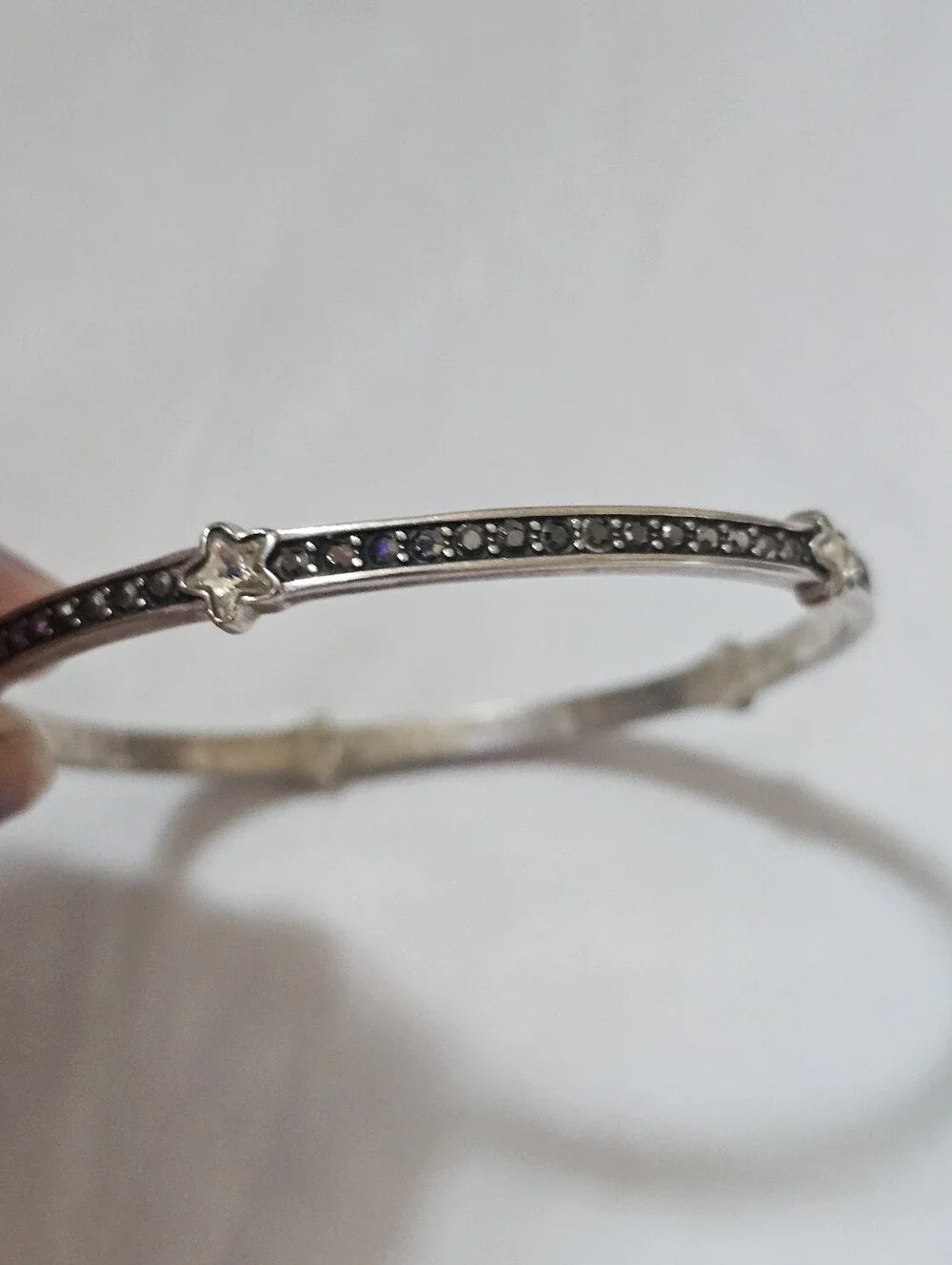 Brighton Silver Tone Dark Crystal Star Celestial Slip-On Bangle Bracelet